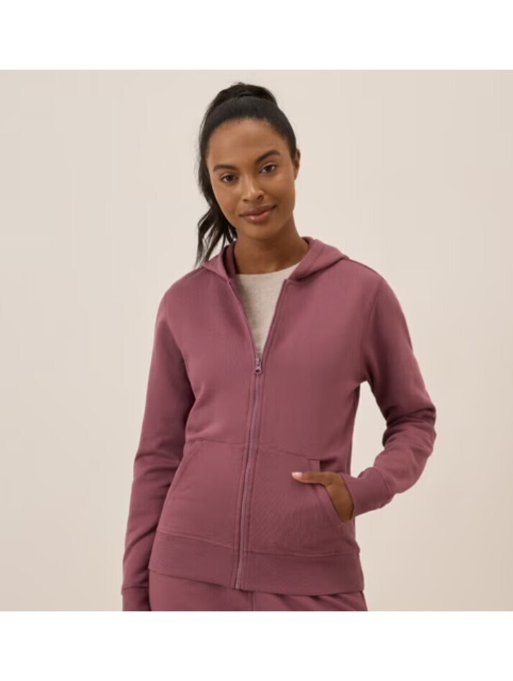 Pact Brushed Fleece Zip Hoodie Mauve Soft Warm Outerwear Top Women's Medium